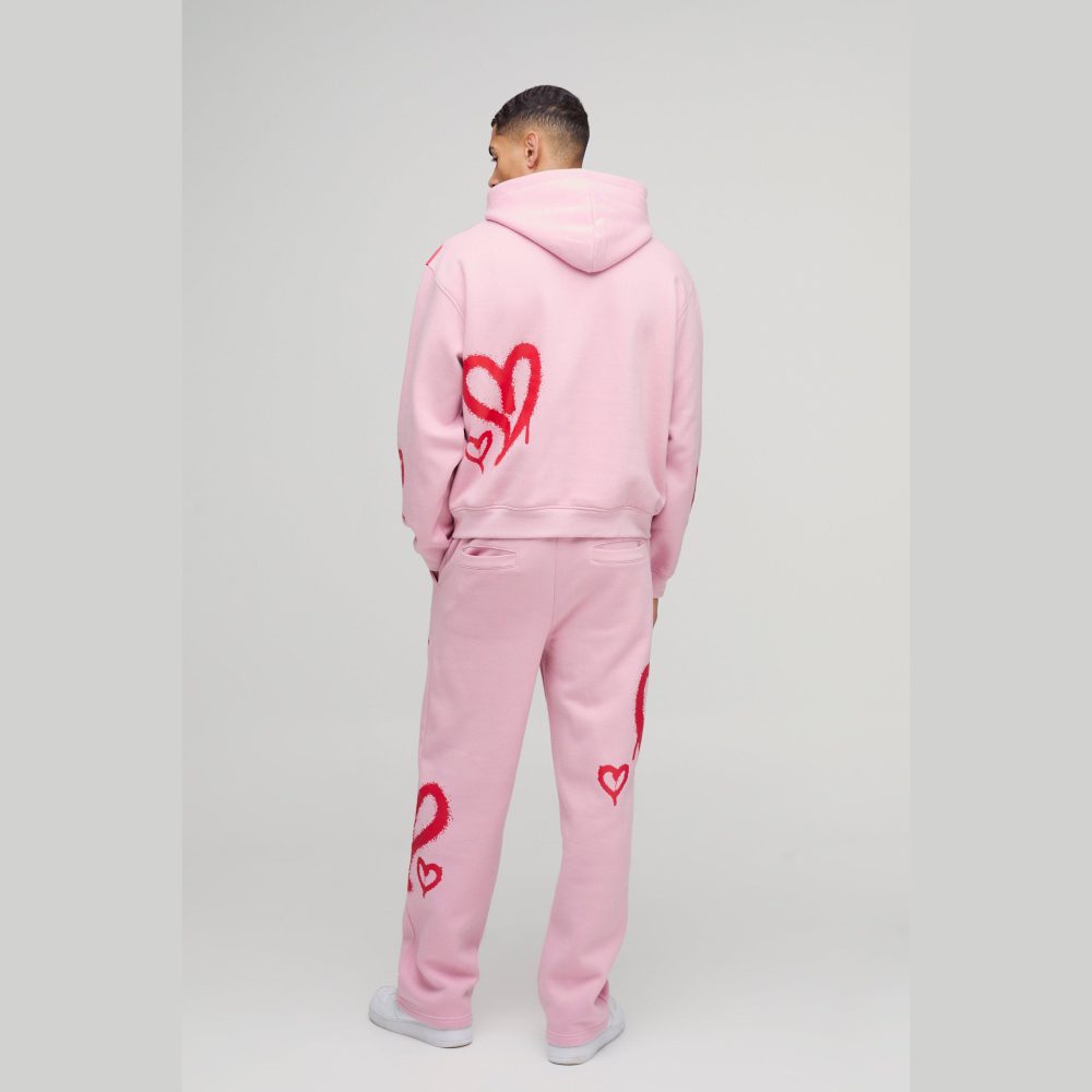 Oversized Boxy Official Tonal Print Zip Hooded Tracksuit