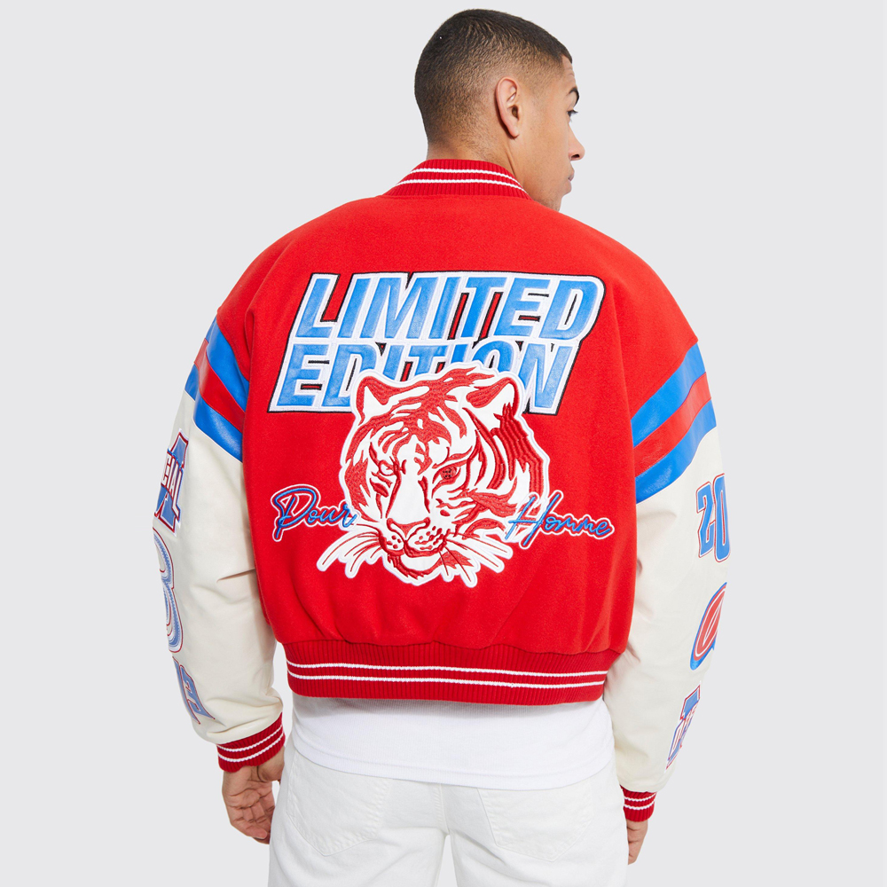 Oversized Applique Basketball Jersey Varsity Jacket