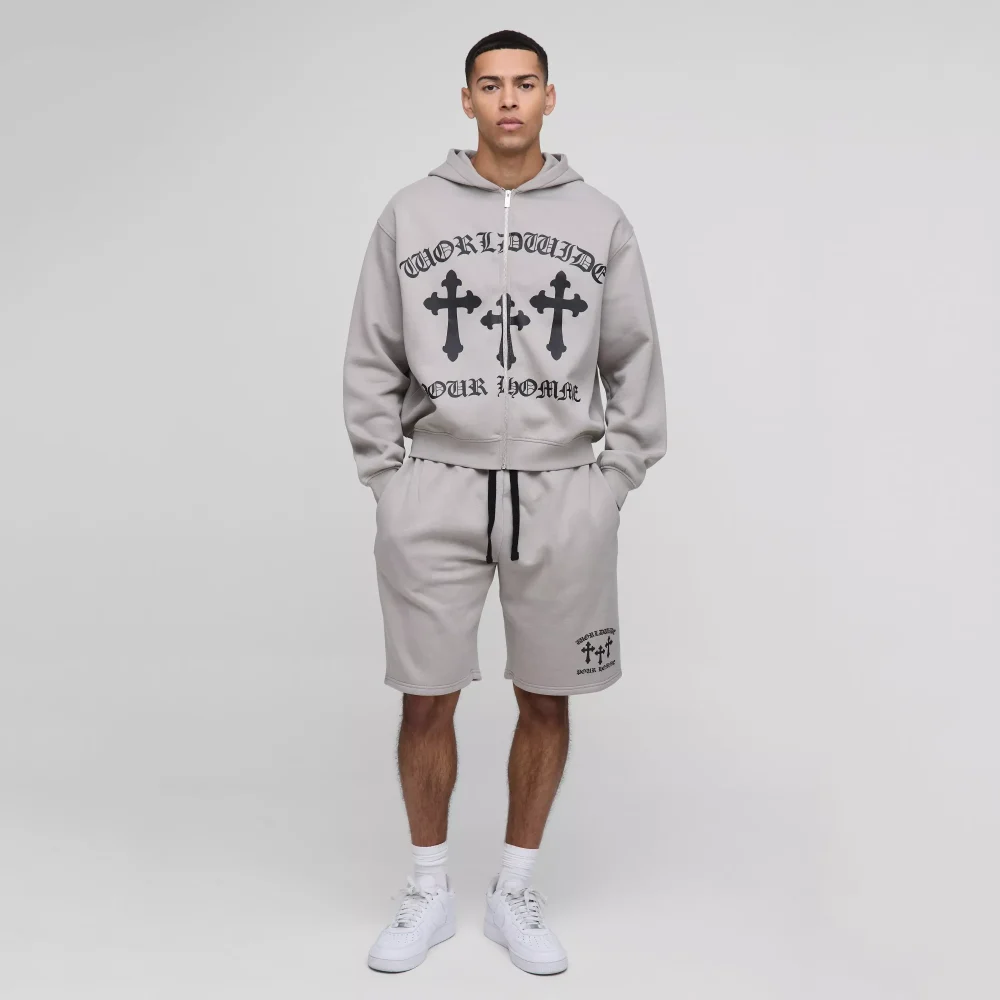 Oversized Boxy Graphic Hooded Zip Tracksuit
